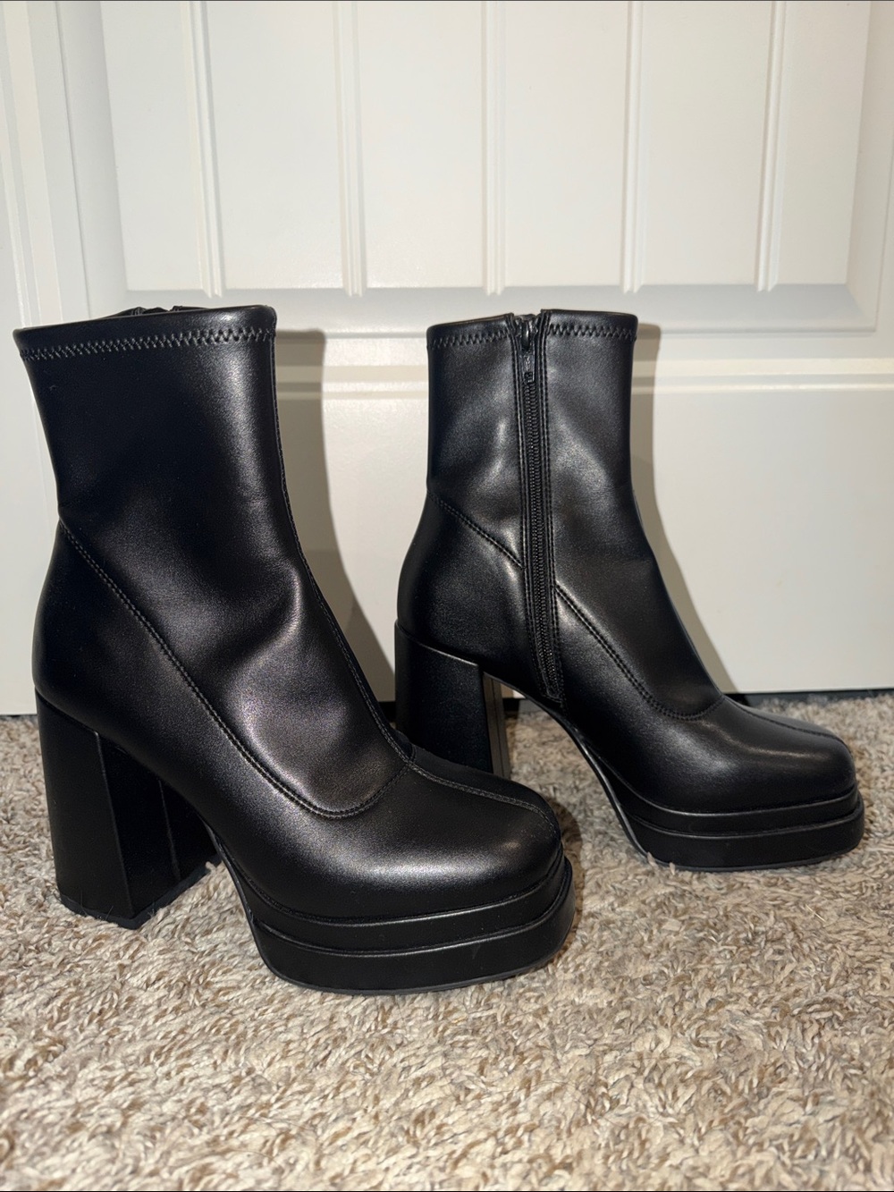 Women's Black Platform Block Heel Ankle Boots